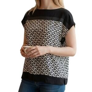 New York & Company Mixed Media Pleated Stretch Top Black M